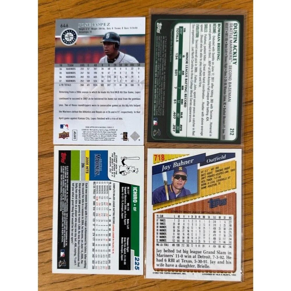 Seattle Mariners Card 4-Card Lot Ichiro Buhner Dustin Ackley Chrome RC Lopez